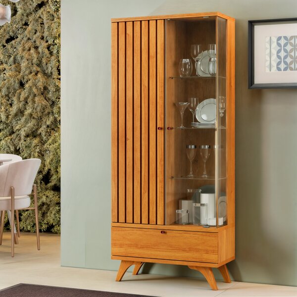 Cristaleira Versa  100% Mdf 1 Porta Ripada E 1 Gaveta Pés Mad