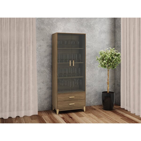 Cristaleira Vertical 2 Portas Em Vidro 2 Gavetas Legno  Freijó