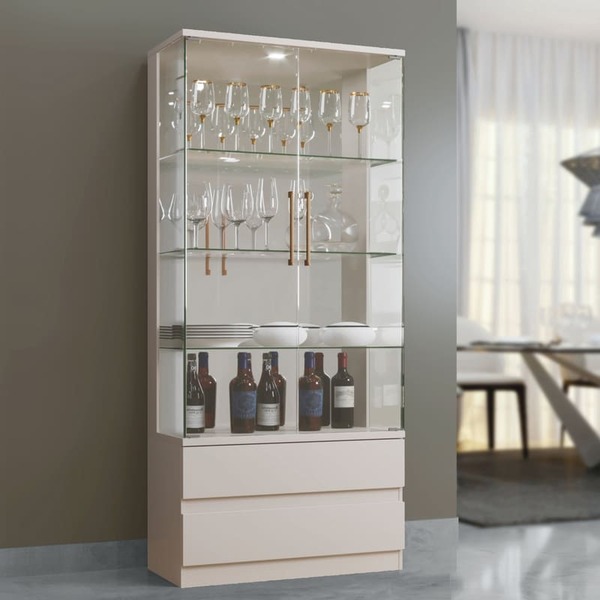 Cristaleira Vidro Com Led - Diamante-off White- Mavau Móveis