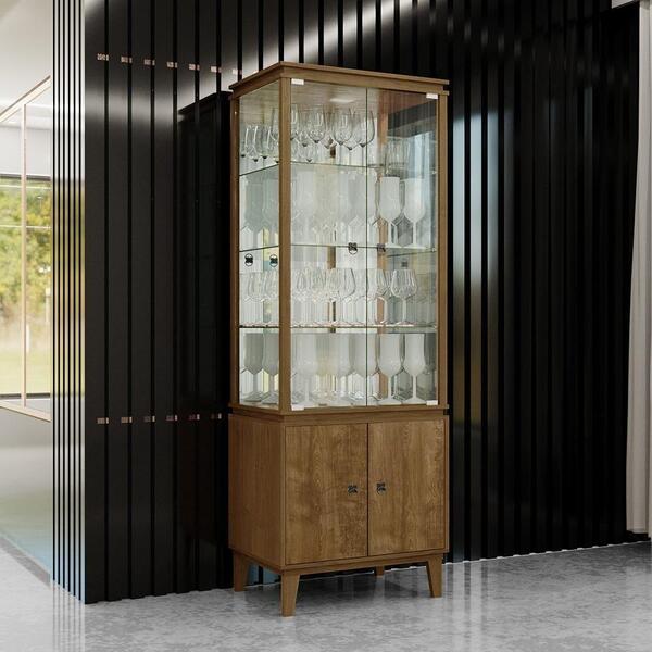 Cristaleira Vitra C/ Adega E Led 2 Portas De Vidro Canela