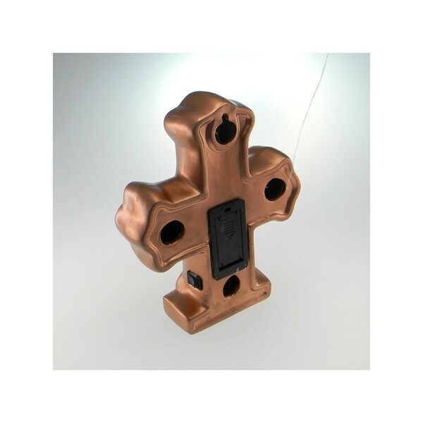 Cruz Decorativa Com Luz Led Cor Cobre Em Cerâmica 25x5x20 Cm