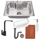 Cuba 50x40 Aço Inox Escovado Com Torneira Slim Black E Tábua