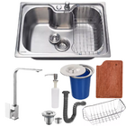 Cuba 50x40 Inox304 + Torneira Escovada Slim Tábua E Lixeira