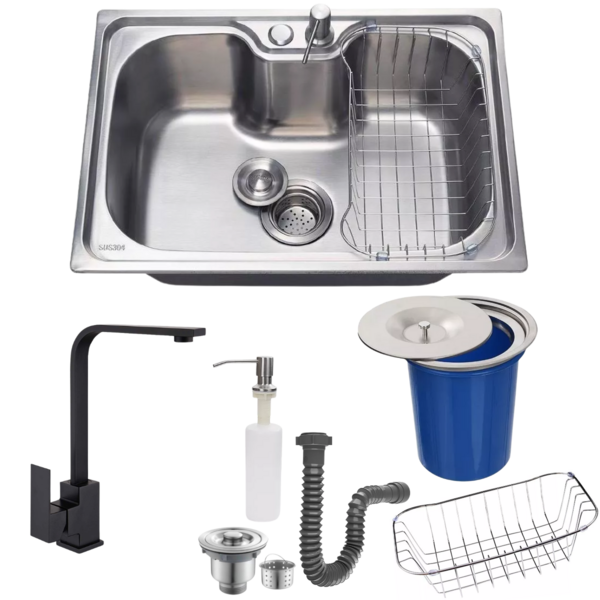 Cuba 50x40 Inox304 +torneira Slim Black E Lixeira De Embutir