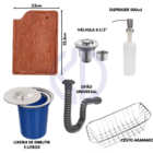 Cuba 50x40 Inox 304 Com Torneira + Tábua De Corte E Lixeira