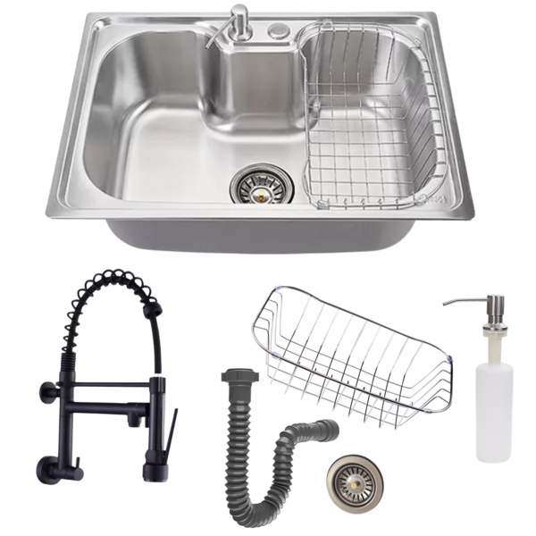 Cuba 50x40cm Aço Inox Escovado Com Torneira De Parede Preta