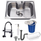 Cuba 50x40cm Inox304 Com Lixeira E Torneira De Parede Preta