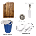 Cuba 60x42 Inox Escovado + Torneira Escovada Tábua E Lixeira