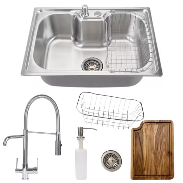 Cuba 60x42 Inox Torneira Escovada P/ Filtro E Tábua De Corte