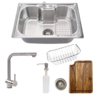 Cuba 60x42cm Aço Inox Escovado + Torneira Extensível E Tábua