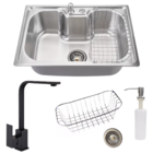 Cuba 60x42cm Aço Inox Escovado + Torneira Monocomando Black