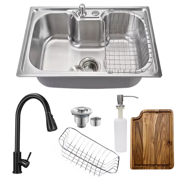 Cuba 60x42cm Em Inox 304 + Torneira Extensível Preta E Tábua