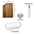 Cuba 60x42cm Inox304 + Tábua E Torneira Gourmet Aço Escovado