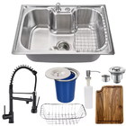 Cuba 60x42cm Inox304 +torneira Gourmet Black Tábua E Lixeira