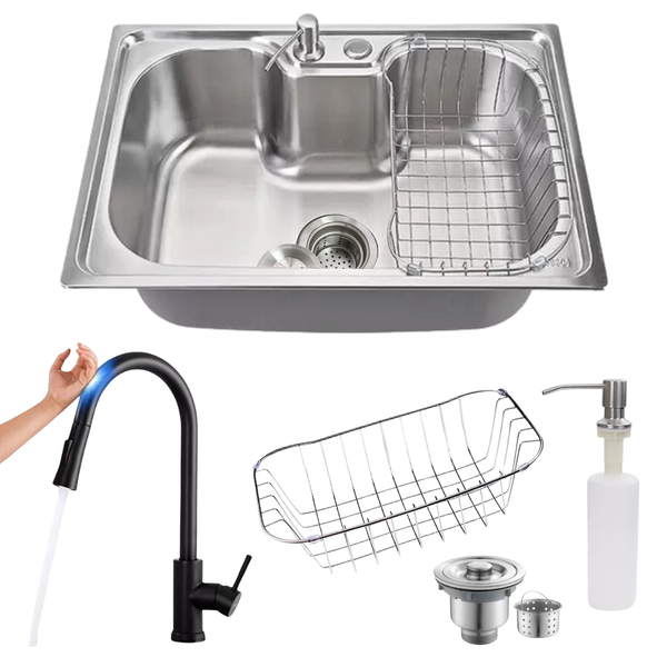 Cuba 60x42cm Inox304 +torneira Touch Preta Sensível Ao Toque