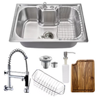 Cuba 60x42cm Inox 304 + Tábua De Corte E Torneira De Parede