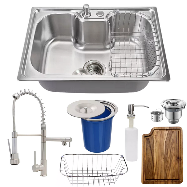 Cuba 60x42cm Inox 304 + Torneira Escovada Tábua E Lixeira