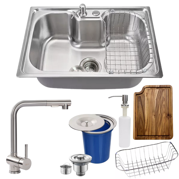 Cuba 60x42cm Inox 304 + Torneira Extensível Tábua E Lixeira