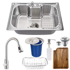 Cuba 60x42cm Inox 304 + Torneira Extensível Tábua E Lixeira