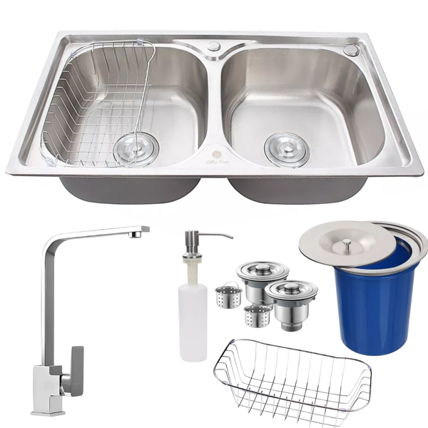 Cuba Aço Inox 304 Dupla Torneira Escovada E Lixeira Embutida