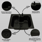 Cuba Aço Inox Black 60x42 Com Torneira Slim Tábua E Lixeira