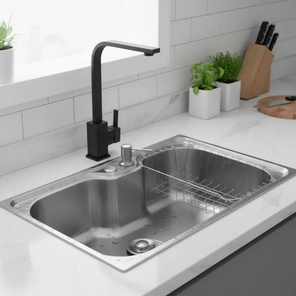 Cuba Aço Inox Escovado 50x40 Torneira Slim Preta Monocomando