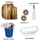 Cuba Aço Inox Escovado Dupla +Torneira Preta Tábua E Lixeira