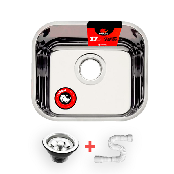 Cuba Aço Inox Robust N 0 40x34x17 + Sifão + Válvula