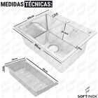 Cuba Aço Inoxidável Luxo Square Escovada 60cm x 45cm C/ Acess