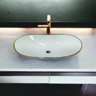 Cuba Banheiro Sobrepor Ceramica Apoio Branca Detalhe Dourado