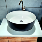 Cuba Banheiro Sobrepor Ceramica Apoio Branca Detalhe Preto