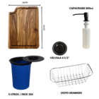 Cuba Black Cozinha 60x42cm + Torneira Preta Tábua E Lixeira