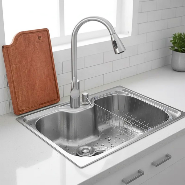 Cuba Cozinha 50x40 Aço Escovado +torneira Extensível E Tábua