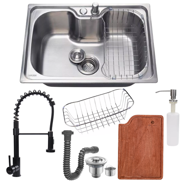 Cuba Cozinha 50x40 Em Inox304 + Tábua E Torneira Preto Fosco