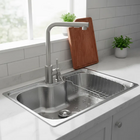 Cuba Cozinha 50x40 Inox Escovado + Torneira E Tábua De Corte