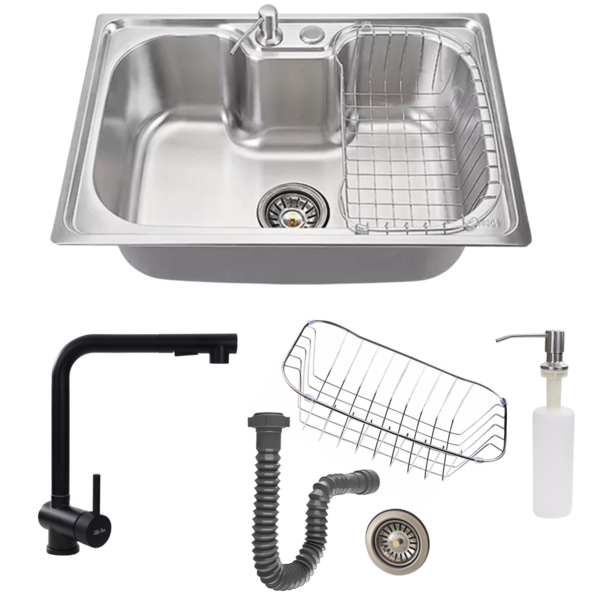 Cuba Cozinha 50x40 Inox Escovado + Torneira Extensível Preta