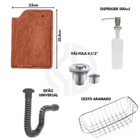 Cuba Cozinha 50x40cm Inox Escovado Torneira Flexível E Tábua