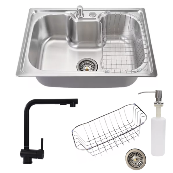 Cuba Cozinha 60x42 Inox Escovado + Torneira Extensível Preta