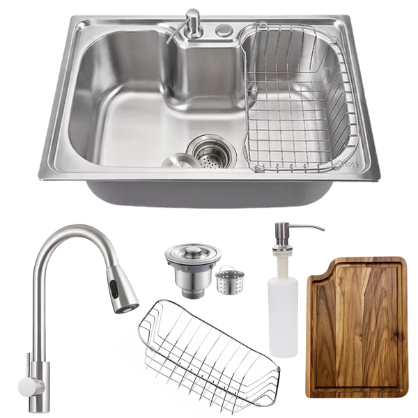 Cuba Cozinha 60x42cm Inox 304 + Torneira Extensível E Tábua