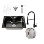 Cuba Cozinha Gourmet Aço Inox 60x42 Torneira Flexível Preta