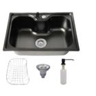 Cuba Cozinha Gourmet Aço Inox 60x42 Torneira Flexível Preta