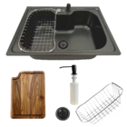 Cuba Cozinha Gourmet Aço Inox Preta 50x40cm + Tábua De Corte