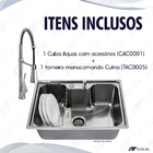 Cuba Cozinha Luxo Gourmet Inox Com Acessórios Aquas + Torneir