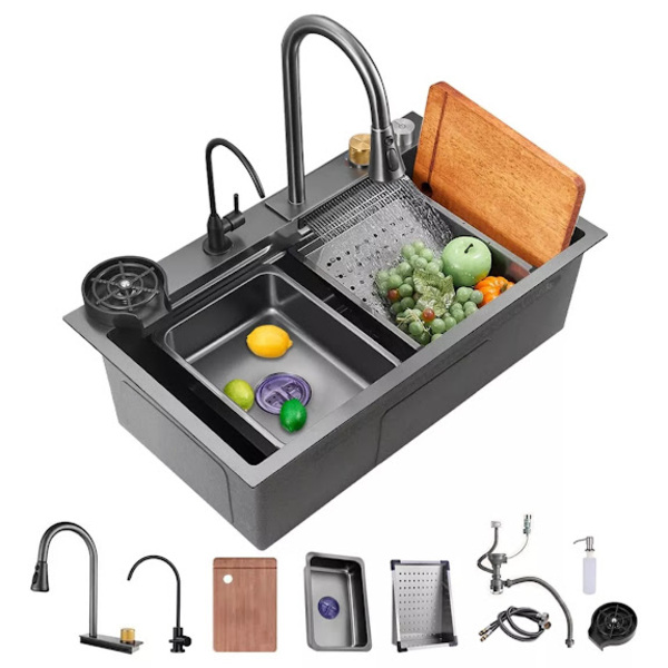 Cuba Cozinha Pia Gourmet Cascata Aço Inox Não Enferruja Preto