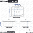 Cuba Cozinha Pia Inox Gourmet 50x40cm Escovada Estilo Morgana