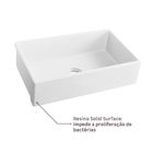 Cuba para Cozinha Simples Embutir ou Sobrepor Resina Solid Surface Acetinada Branca 74,8x44,8x19,2cm 4.1/2" Don Artesano