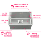 Cuba Cromada 54x44 cm Aço Inox 304 Cozinha Área Gourmet com V