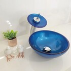 Cuba De Apoio 30cm Azul Escuro + Torneira Cascata + Válvula P