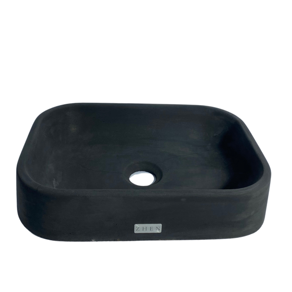 Cuba De Apoio Banheiro Concreto Rustica Pedra Natural Preta Z