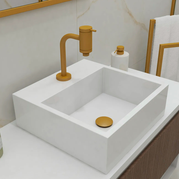 Cuba De Apoio Banheiro Onix Pedra 40x40cm Branco Standard